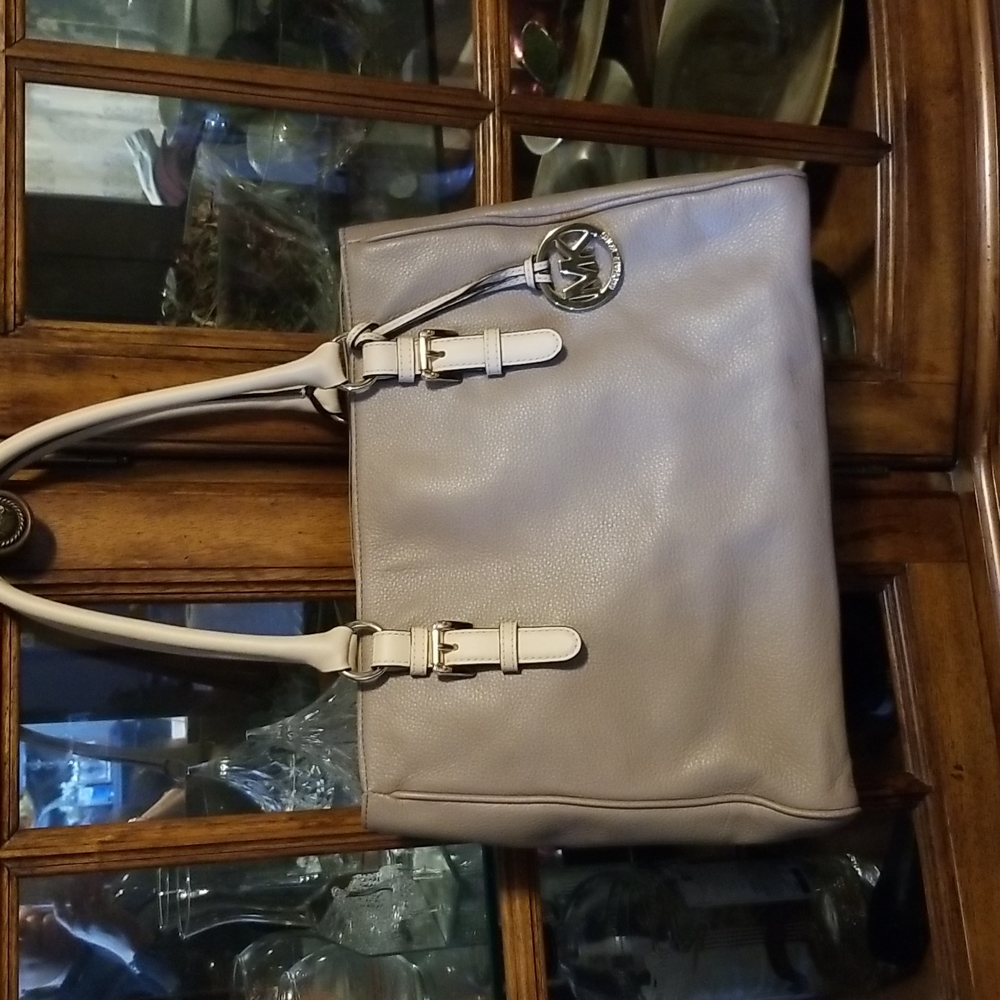 Michael kors gray  purse with tan straps